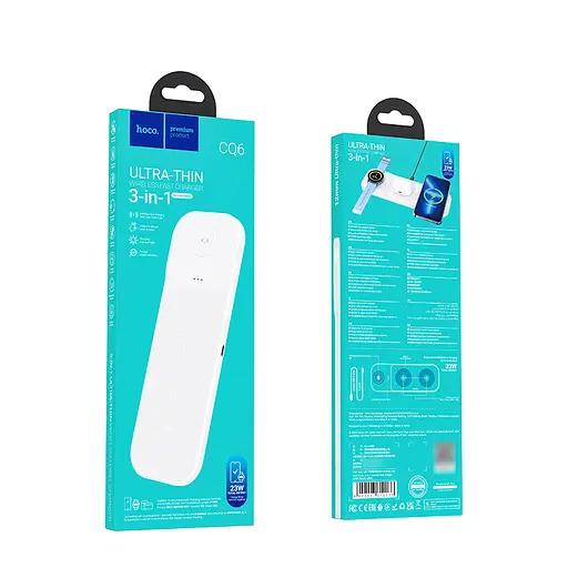 Бездротовий зарядний пристрій Hoco CQ6 23W 3в1 білий - фото 5