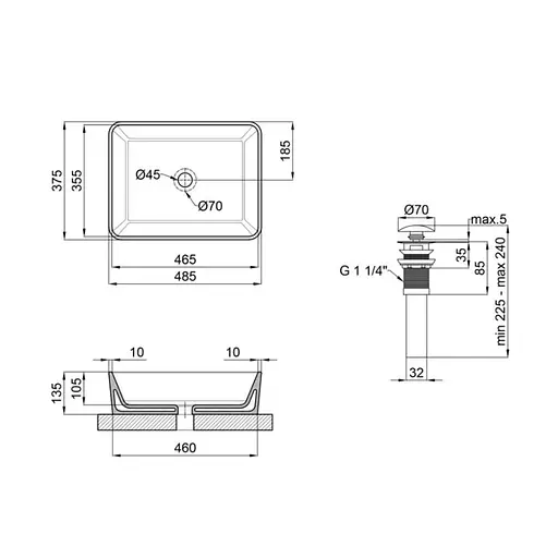 Умивальник Qtap Tern накладний прямокутний 475x370x140 мм Black matt + донний клапан PU03, Чорний матовий - фото 2