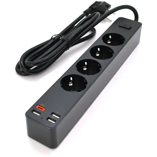 Мережевий фільтр KSC-717 Zhengya series на 4 розетки + 4 USB виходи 4000W, 1.8m, Black