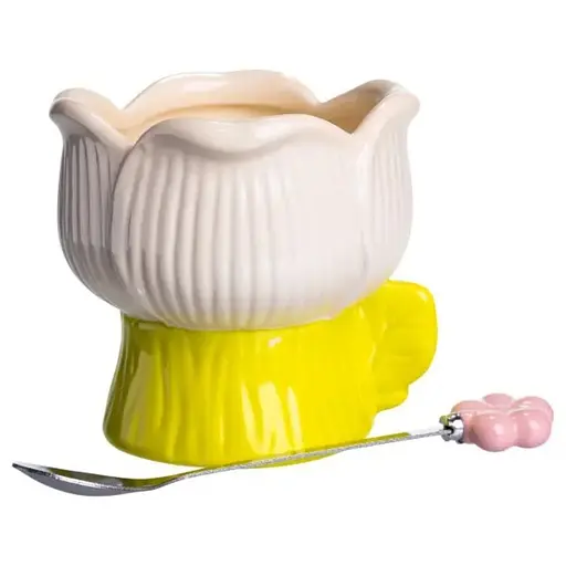 Чаша порцелянова для морозива у формі тюльпана з ложкою 300 мл, жовтий Yiwu FM-42BE - фото 1