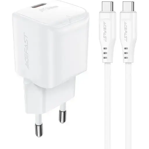 Мережевий зарядний пристрій з кабелем Acefast A73 mini PD20W GaN single USB-C charger set (C3-03) білий - фото 1