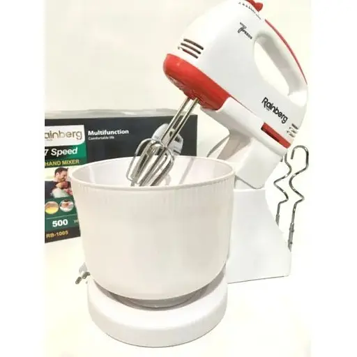 Стационарный электрический миксер с чашей Rainberg RB-1005 500W с насадками для замешивания крутого теста - фото 5