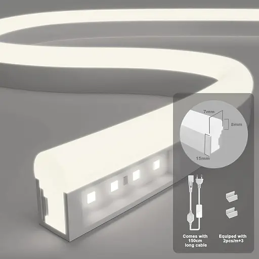 KSIBNW 220V Неонова світлодіодна стрічка для зовнішнього нейтрального білого 4000K, світлодіодна стрічка 2 м із блоком живлення - фото 3