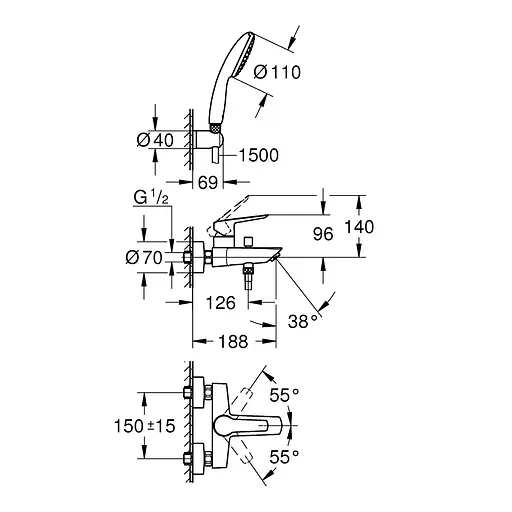 Смеситель для ванны Grohe QuickFix Start 25283002 Хром - фото 2