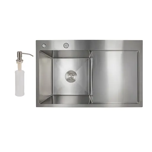 Кухонная мойка интегрированная Lidz Handmade H7849R крыло справа (LDH7849BRUR45591) Brushed Steel 3,0/1,0 мм, Нержавеющая сталь - фото 1