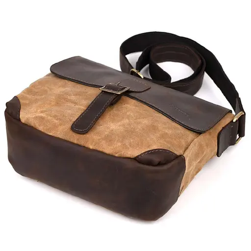 Сумка-меседжер через плече чоловіча, водостійкий канвас та шкіра. TARWA 25х25х11 см sum0028368 - фото 7