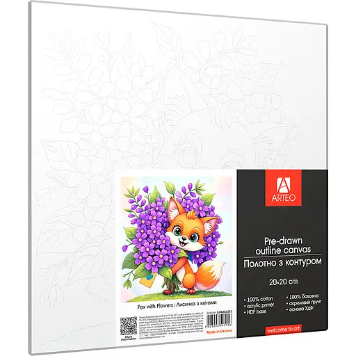 Полотно на ХДФ с контуром Arteo Лисичка с цветами 20×20 хлопок акрил - фото 2