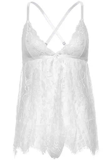 Пеньюар Leg Avenue Floral lace babydoll & string White L - фото 3
