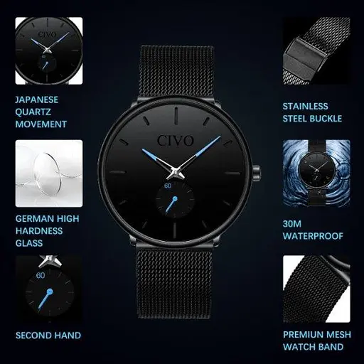 Чоловічий наручний годинник Civo Tower Black - фото 7