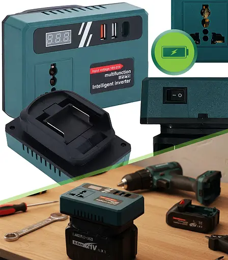 Аккумуляторный инвертор напряжения (18–21 В → 220 В) 150 Вт (USB USB-C) - фото 1