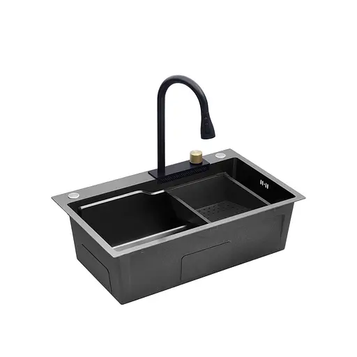 Кухонна мийка Kroner KRP Schwarze - SET7546HM PVD (3.0/0.7 мм) CV032277, Чорний - фото 7