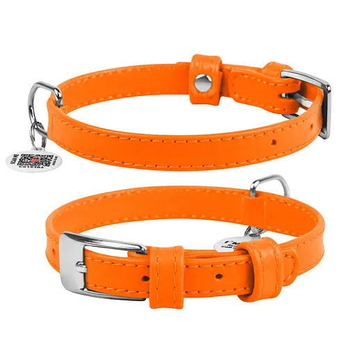 Ошейник для собак кожаный Waudog Glamour с QR-паспортом без украшений S Ш 15 мм Д 27-36 см оранжевый