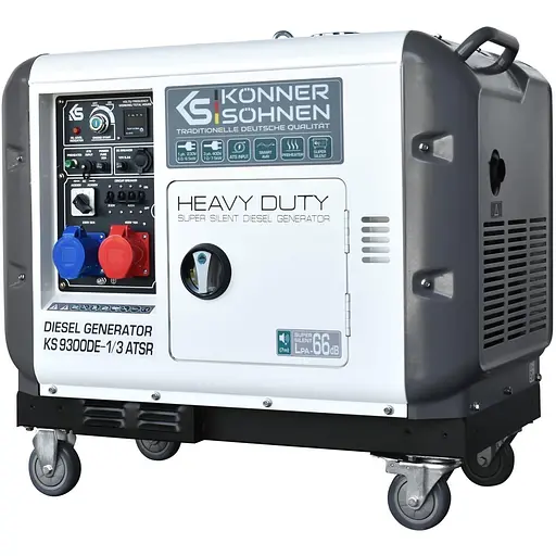 Генератор Синхронний KonnerSohnen KS 9300DE-1/3 ATSR,230/400В,6.5/6.0кВт,7.5/7.0кВт,1/3Фази, АВР(ATS), електростартер, 168кг / 7000 Вт / Дизель (KS93 - фото 1