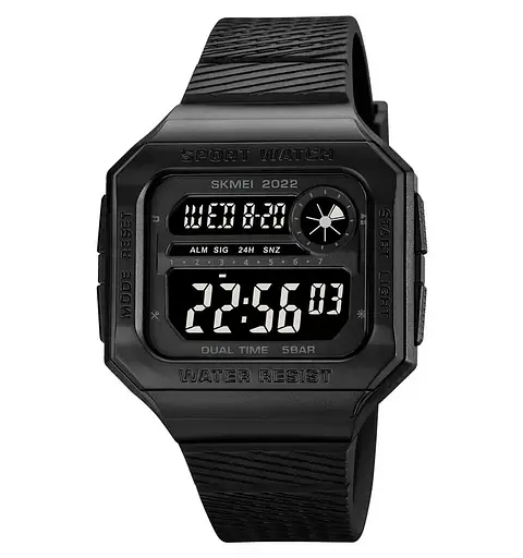 Часы мужские спортивные наручные Skmei 2022 (Черный с черным циферблатом)
