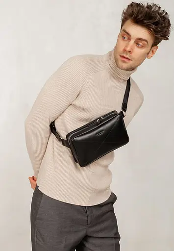 Шкіряна поясна сумка Dropbag Maxi чорна Krast - фото 9