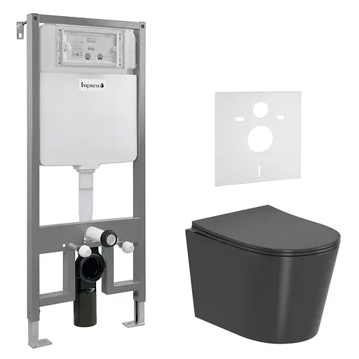 Комплект инсталляция 3 в 1 Imprese i2330 + унитаз Imprese Jess Rimless i11330MG темно серый матовый с сидением Soft Close, Серый матовый - фото 1