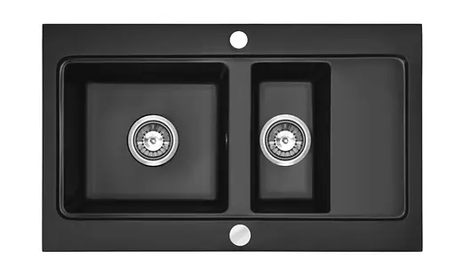 Кухонна мийка гранітна Rea Fox подвійна black ZLE-00134, Чорний - фото 6