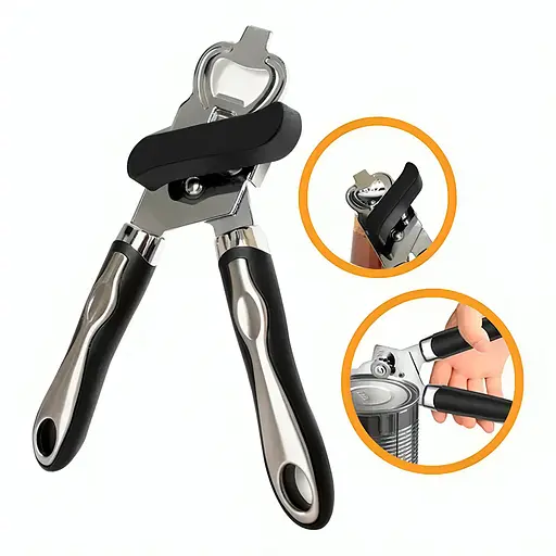 Консервный нож открывалка для консерв и бутылок 2в1 консервооткрыватель нержавеющая сталь пластик 23 см, Kitchen Master Черный 86666 - фото 2