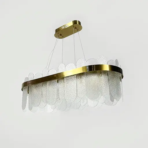 Подвесная удлиненная люстра со стеклянными фактурными пластинами 80х30 см Ст. AS129L-800 AB+WT | Line F - фото 2