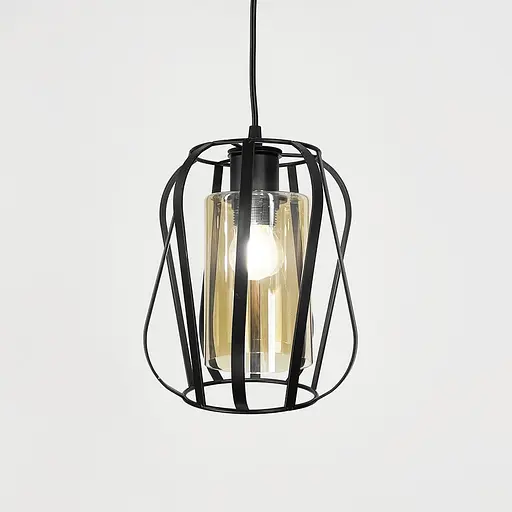 Підвісний чорний світильник з янтарним плафоном 22х18 см | Арт. 12699/1 BK+AM | Line F - фото 4