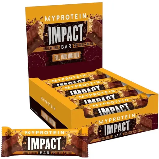 Батончик MyProtein Impact Protein Bar, 12*64 грамм - Карамель-орех