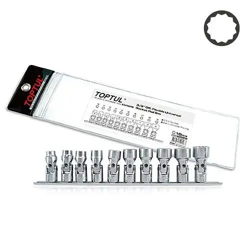 Набір головок з карданом на планці 12-гр. 3/8 10 од. 10-19 мм Toptul hoz0007618 - фото 1