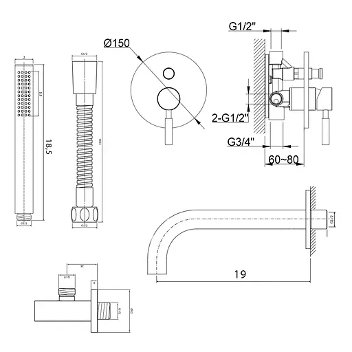 Смеситель для ванны Kohlman Roxin chrome + BOX скрытого монтажа KPL-QW210R Хром - фото 2