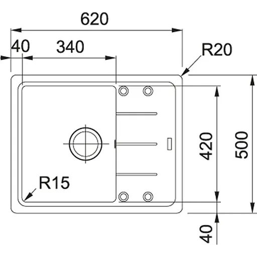 Кухонна мийка Franke Basis, фраграніт, прямокутник, з крилом, 620х500х200мм, чаша - 1, накладна, BFG 611-62, воникс - фото 2