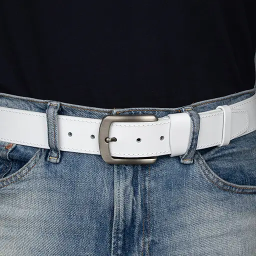 Ремень мужской кожаный SF-4002 белый под джинсы (130 см) - фото 5