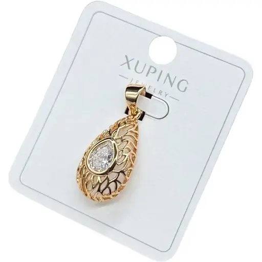 Жіночий кулон-підвіска Xuping Ажурна крапля з медичного золота з покриттям справжнім золотом 18K та кристалом - фото 1