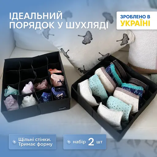 Набір органайзерів ORGANIZE  для білизни 2 шт (чорний) - фото 1
