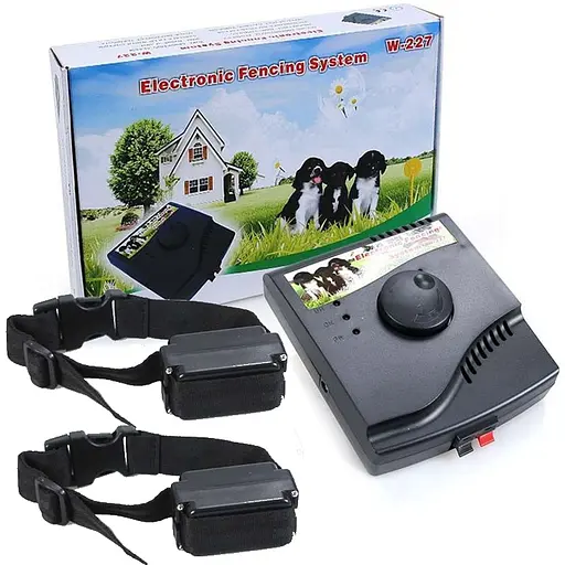 Електронний паркан для собак з 2ма нашийниками на батарейці Крона Pet W-227B, провідний (100838-2)