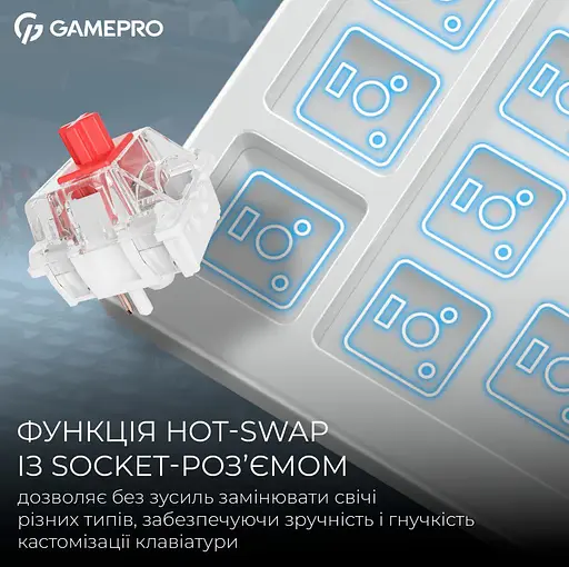 Клавиатура игровая механическая GamePro MK-305-WH Asgard Drakkar Keychron Super Red Switch Bluetooth 5.2/2.4 ГГц/USB White - фото 6