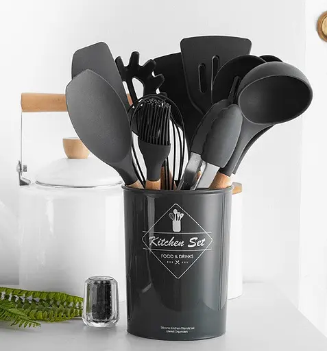 Набір кухонного приладдя Edenberg Silicone kitchen utensils set 12 предметів Чорний - фото 4