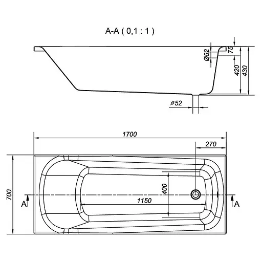 Ванна акриловая Cersant Nao 170x70 - фото 3