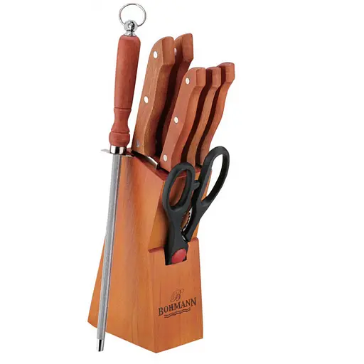 Набор ножей с коричневыми бакелитовыми ручками для кухни с подставкой Bohmann BH 5103 WD кухонные ножи - фото 1