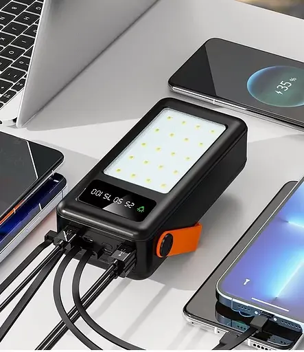 Портативный внешний аккумулятор Bilintong 40000mAh Power Bank + Led лампа Черный - фото 6