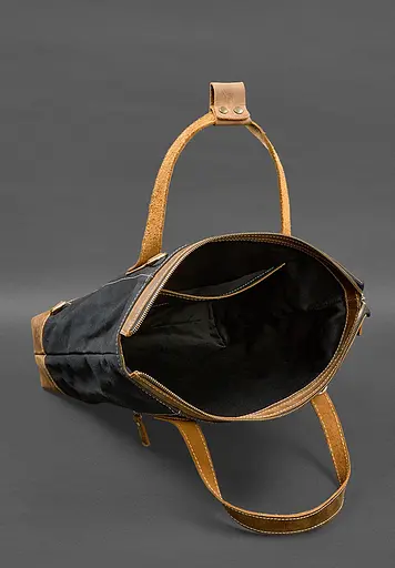 Сумка-рюкзак з канвасу та натуральної світло-коричневої шкіри - фото 7