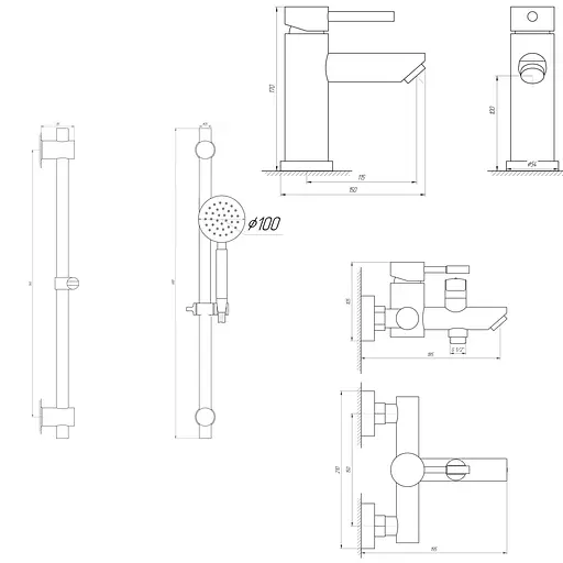 Набор смесителей для ванны Globus Lux Alpen 3 в 1 Нержавеющая сталь - фото 7
