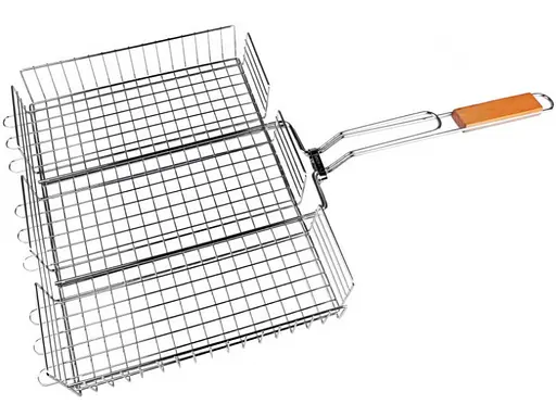 Большая решетка для гриля и барбекю с бортами A-PLUS 1895 42*32*7,5 с ручкой из дерева - фото 1