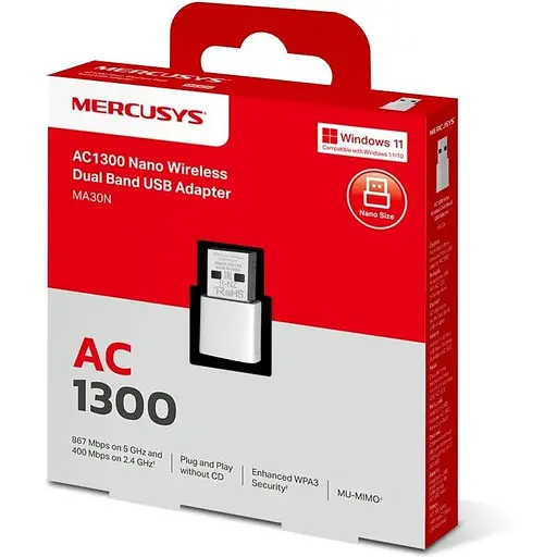 Адаптер WiFi Mercusys MA30N AC1300, USB - фото 2