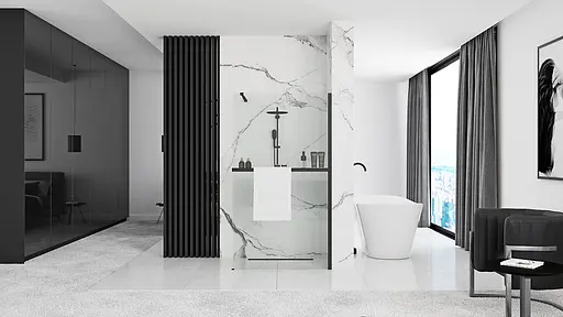 Душова стінка Rea Aero 90 black з полицею Evo REA-K7581 + HOM-00652, прозорий, чорний матовий - фото 4