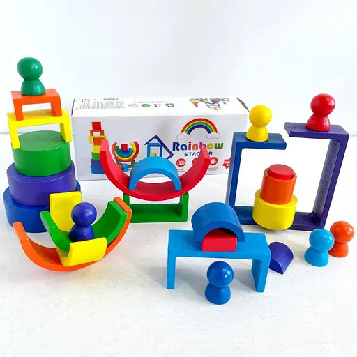 Деревянная игрушка "Радуга-балансир" Bambi C15025, 27 разноцветных фигур - фото 5