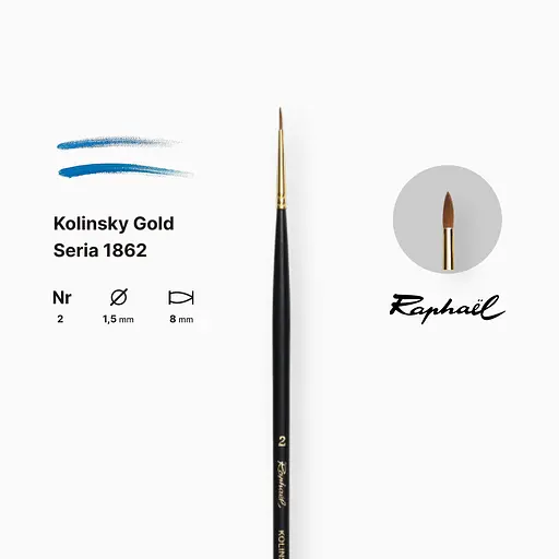 Кисть колонок круглая Raphael Kolinsky Gold, №2, профессиональная, длинная ручка - фото 2