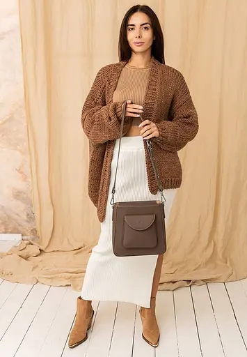 Жіноча шкіряна сумка Stella темно-бежева - фото 6