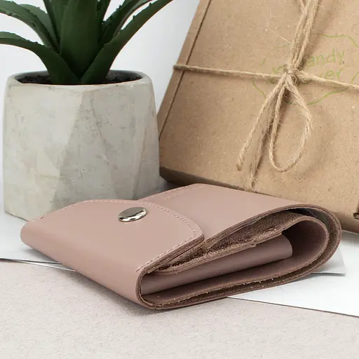 Кошелек женский кожаный маленький на кнопке Handycover HC0062 нюдовый - фото 4