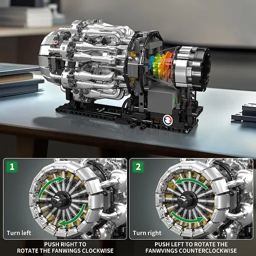 Конструктор двигун Mould King авіаційний турбореактивний Turbojet Engine Mechanical  моторозований дитячий мотор 1247 деталей - фото 5
