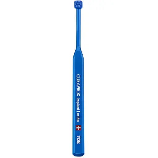 Монопучкова зубна щітка Curaprox CS 708 Implant Ortho зі згинаючою голівкою синя