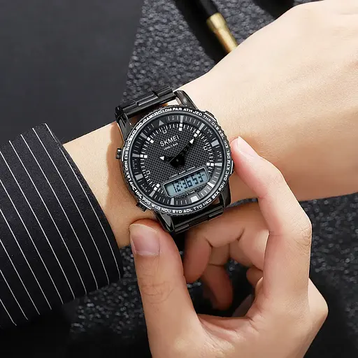 Чоловічий наручний годинник Skmei 1898 (Чорний з білим табло) - фото 8