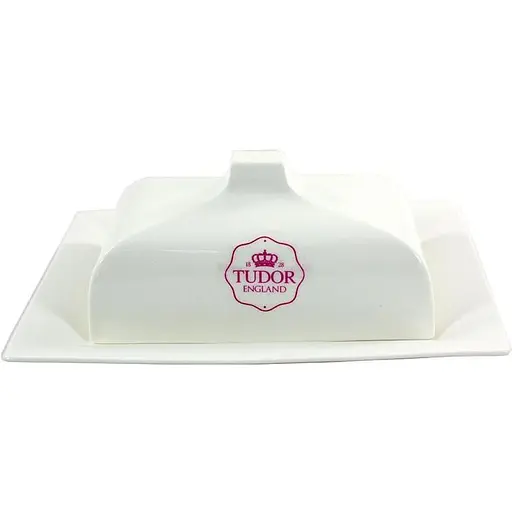 Масленка фарфоровая прямоугольная Tudor ГЛАДКА 21*15 см белая (TU2232)